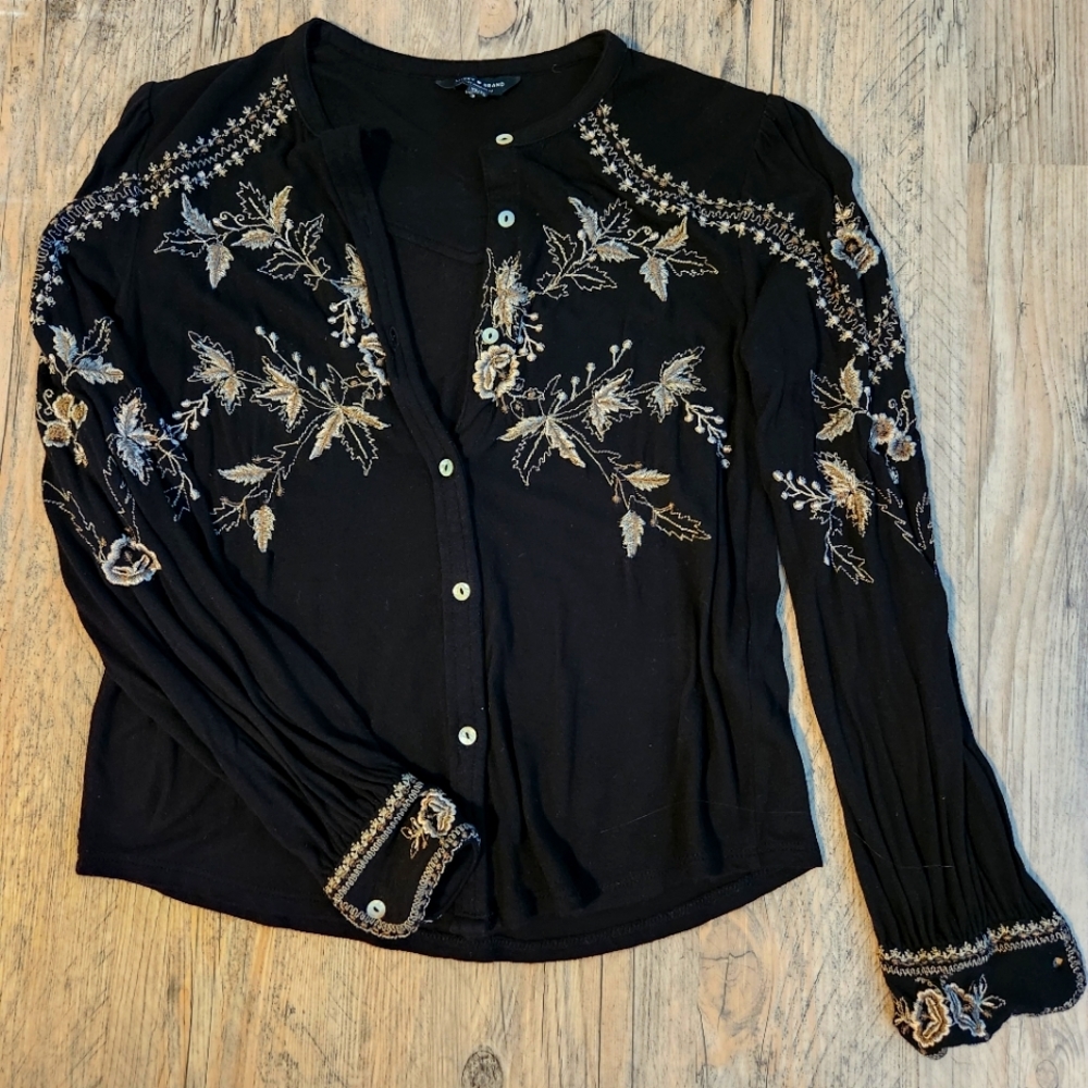 Floral embroidered button down